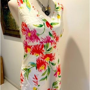 Tommy Hilfiger White Pink Floral Fitted Dress Criss Cross Back Straps Sz 12
